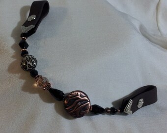 Copper, Amber, Leopard, Beaded 1 Ear Earpiece, “Browband” Hand-Crafted for Western Horse Bridle Headstall
