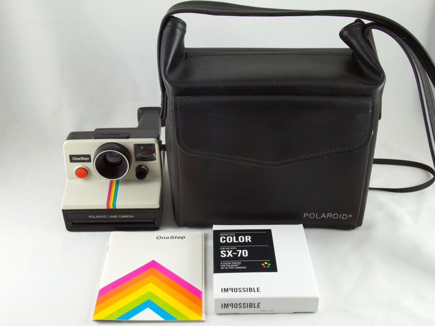 Vintage Polaroid OneStep SX-70 White Rainbow Stripe Instant