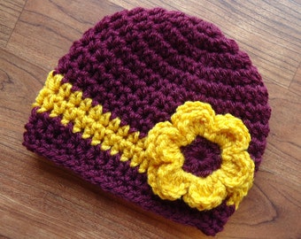 Crocheted Baby Girl Hat with Flower Crocheted Baby Girl Hat