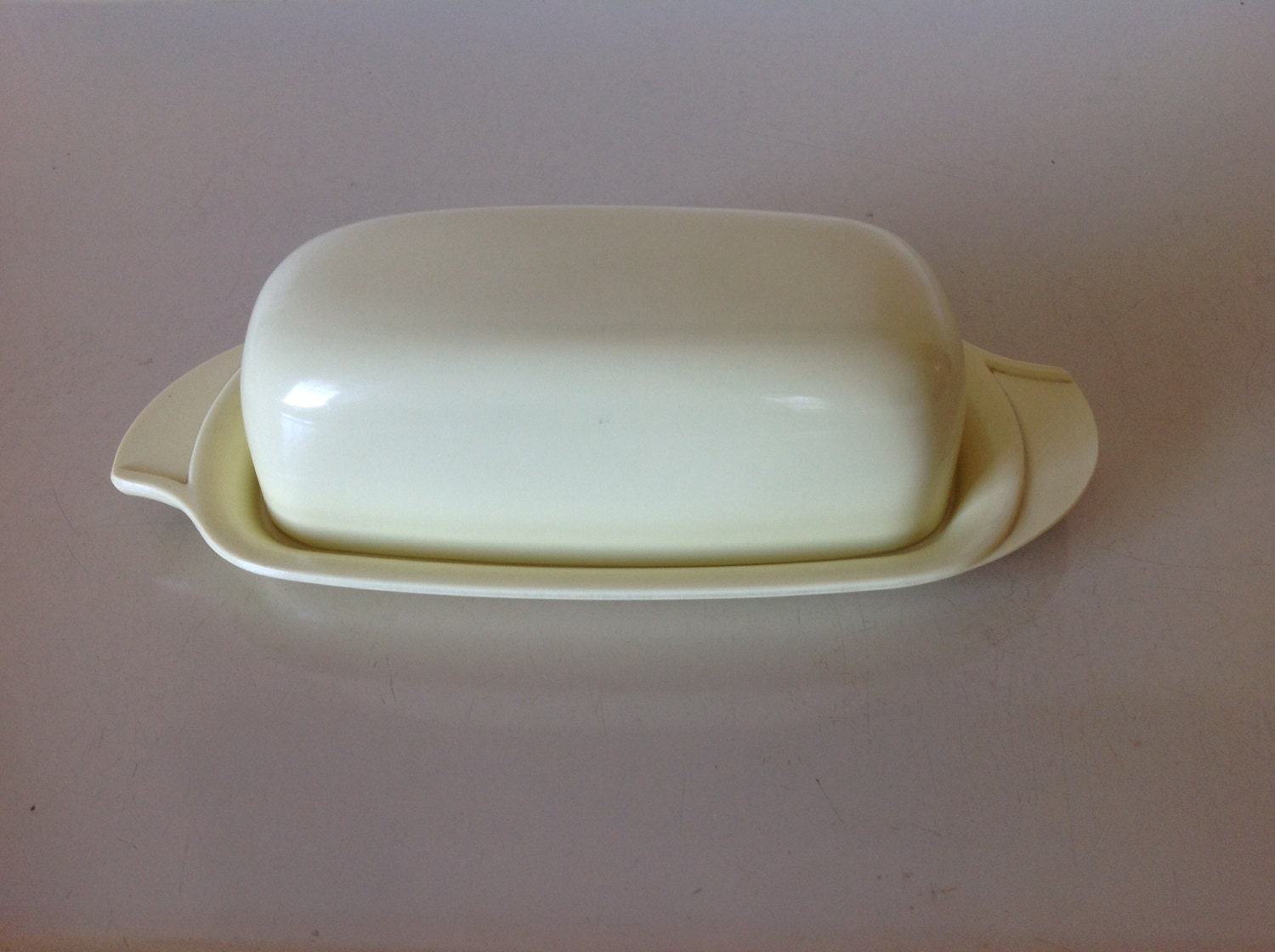 Vintage Boonton Covered Butter Dish Light Yellow
