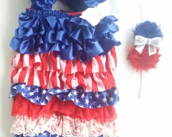 4th of July lace petti romper and matching headband-Photo Prop-baby ...