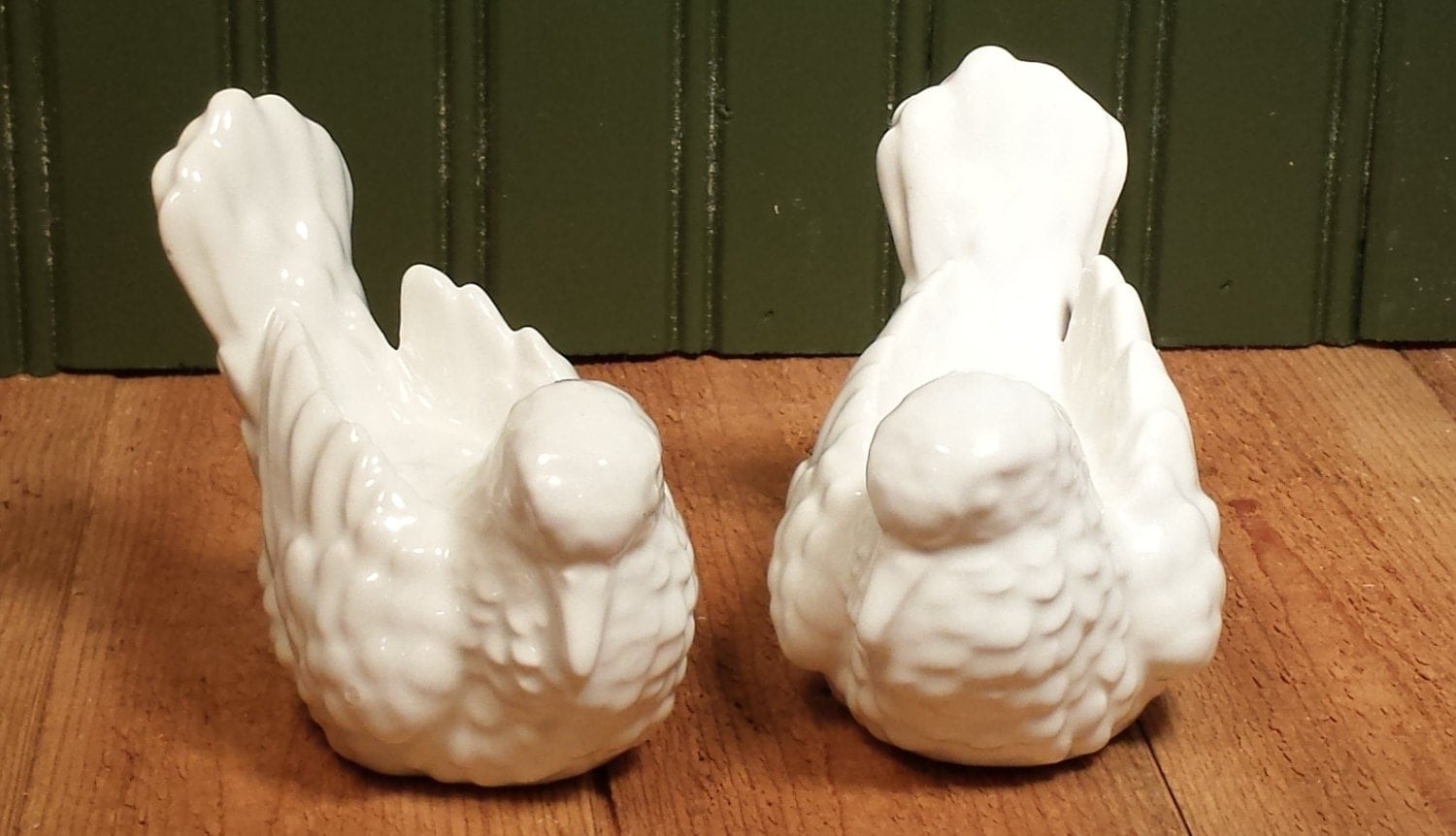Pair of Vintage White Ceramic Dove Figurines