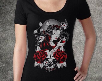 Girls motorcycle skull vneck shirt tattoo by Freakshowclothing