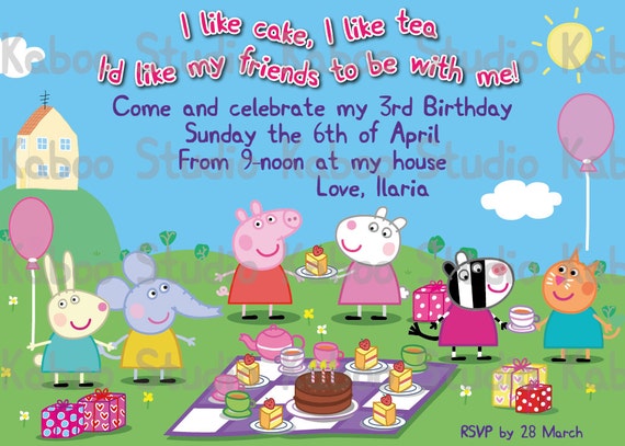 Printable Peppa Pig Tea Party Invitation by KabooStudioDigitals