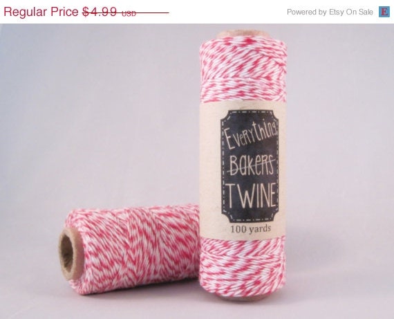 ON SALE - Pink Red and White Bakers Twine 100 yard spool 4 ply 100% cotton Il_570xn