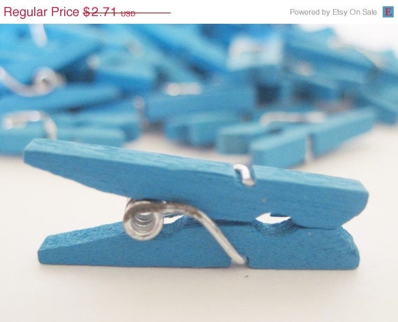 ON SALE - BRIGHT Blue - 25 Mini Clothespins Il_570xn