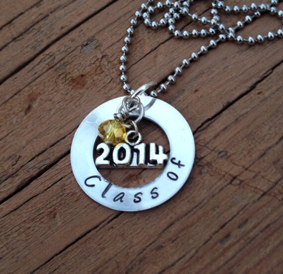 Items similar to Graduation Stamped 2014 Metal Necklace on Etsy