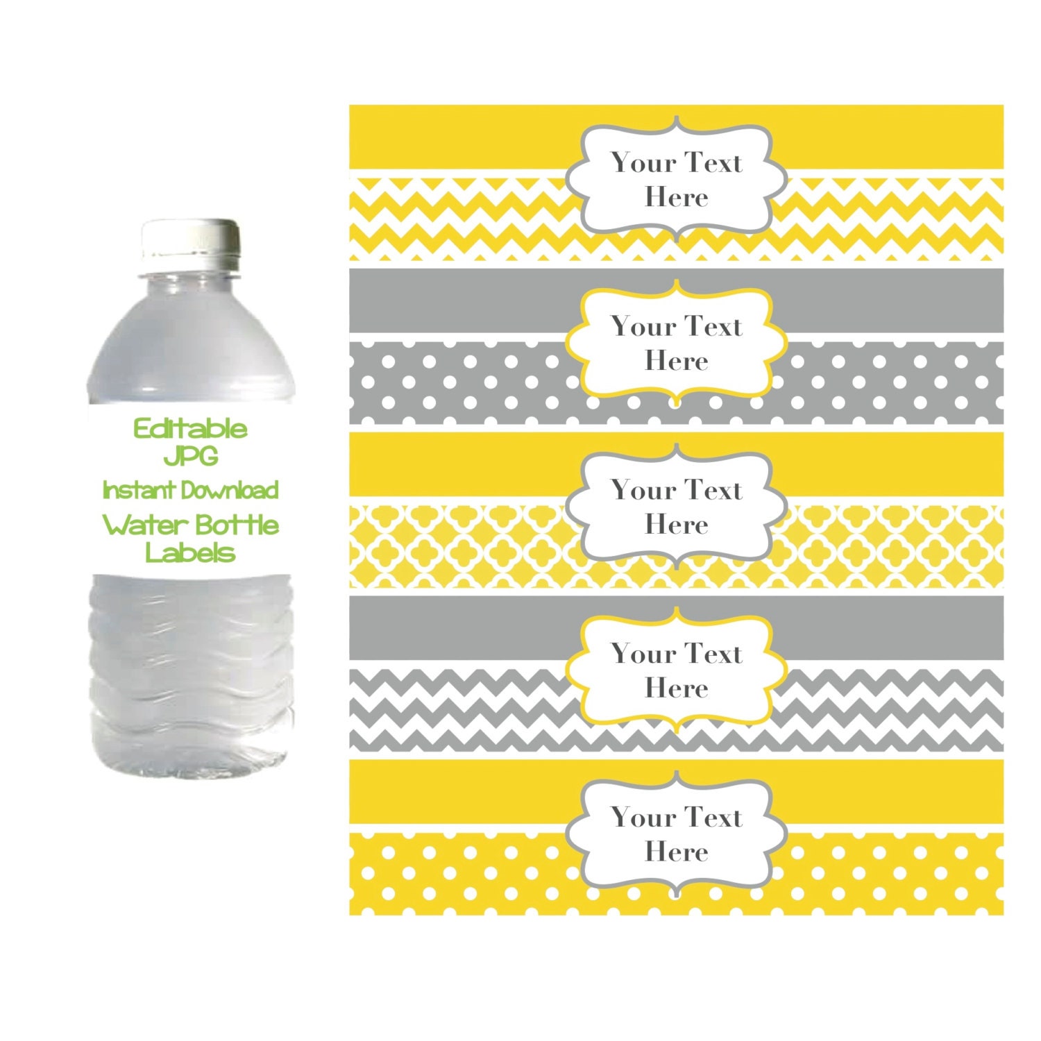 Water Bottle Labels Printable Editable Bottle Labels Yellow