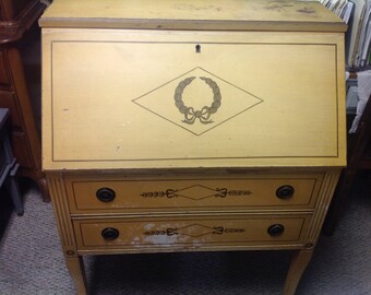 Antique Wood Secretary Desk w/2 Drawers French Desk, LOCAL Pick up, 30" x 15" by 40"H -- Original Gold Painted Mahogany