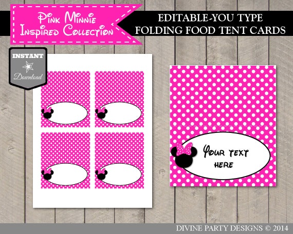 INSTANT DOWNLOAD Editable Pink Minnie Inspired Food Tent / Place Cards / You Type / Printable DIY / Pink Minnie Collection Il_570xn