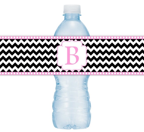 Monogram Water Bottle Labels  CUSTOM Printable Chevron Water Bottle 