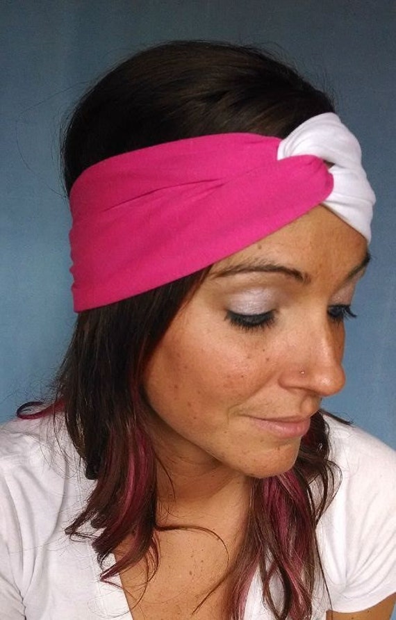 Items similar to Jersey knit headband gray pink stretchy turban on Etsy