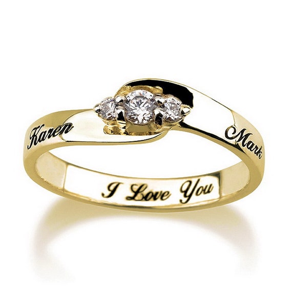 Engraved Engagement Promise Ring Gold Plated, Couples Ring ,Wedding ...