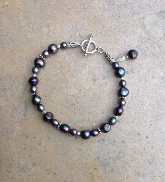 Black Pearl Bracelet with Sterling Silver pearl bracelet