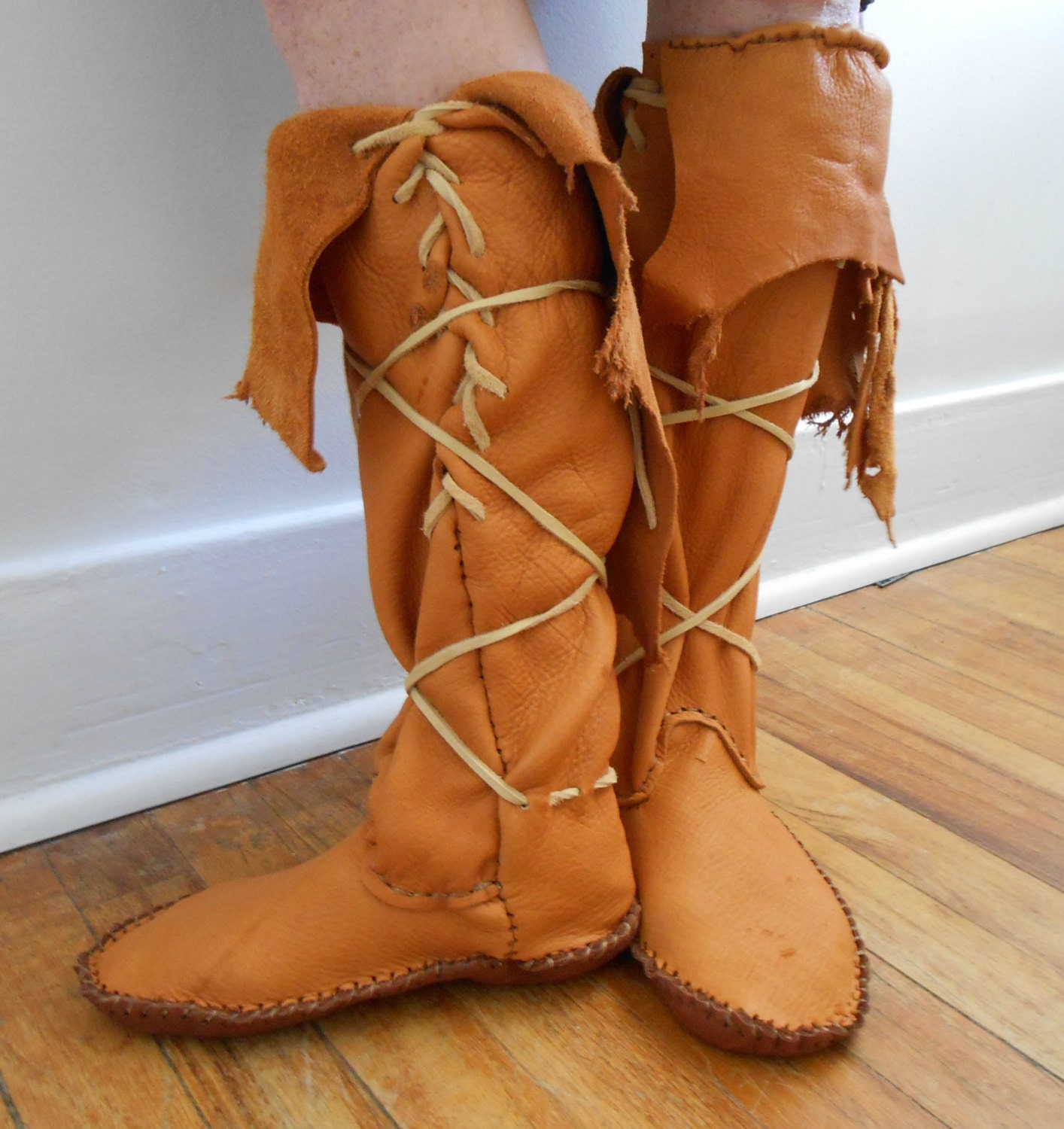 Handmade Hand Sewn Tall Moccasins Boots Native American
