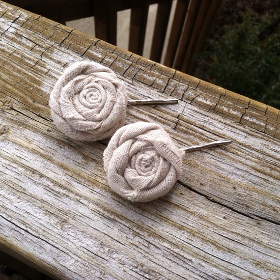 Items similar to Neutral Rosette Hair Clips on Etsy