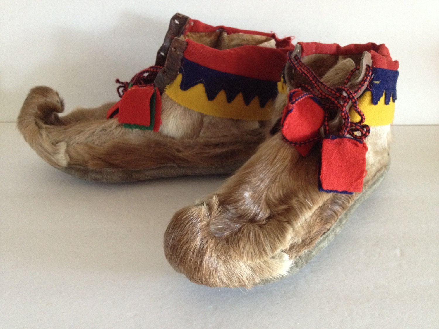 Scandinavian Reindeer Boots Folk Art w Red Yellow by VintageByBeth
