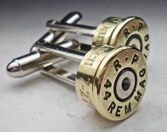 44 Magnum Remington Brass Engraved Bullet Head Grooms Groomsman Personalized Wedding Cufflinks Set Wedding