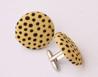 Cuff Link made with african fabric, fathers day gift, wedding gift, grooms men , dalmatian ,cheetah, size is 1 1/8" - 28mm