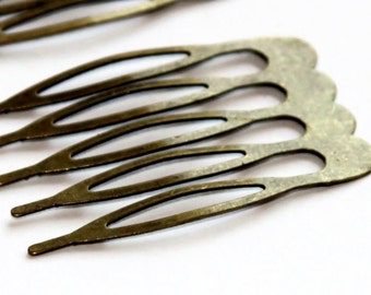 10 Bronze Tone Comb Hair Clips - 39mm x 26mm - Alloy Metal Hair Grips - Aged Antique Look Findings - Small Hair Accessories - F14