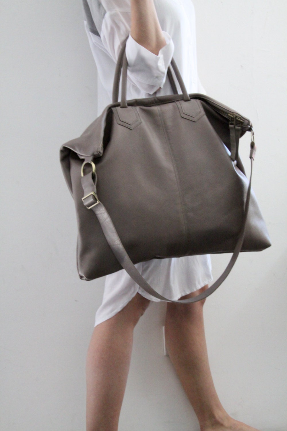 Grey Leather Over Size Tote Bag Gray over shoulder bag
