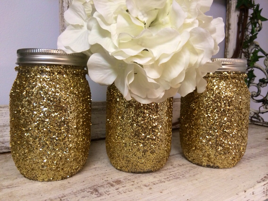 Gold Glitter Mason Jars. Perfect for Gifts Home Decorations