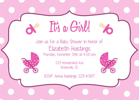 shower baby invitation kits diy Pink Shower  Dot Invite Baby  Template Invitation Polka  Baby Shower