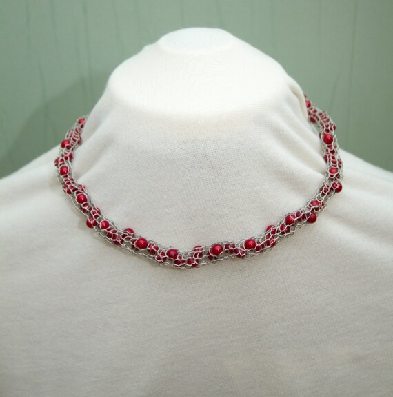 Knitted wire necklace, tibetan necklace