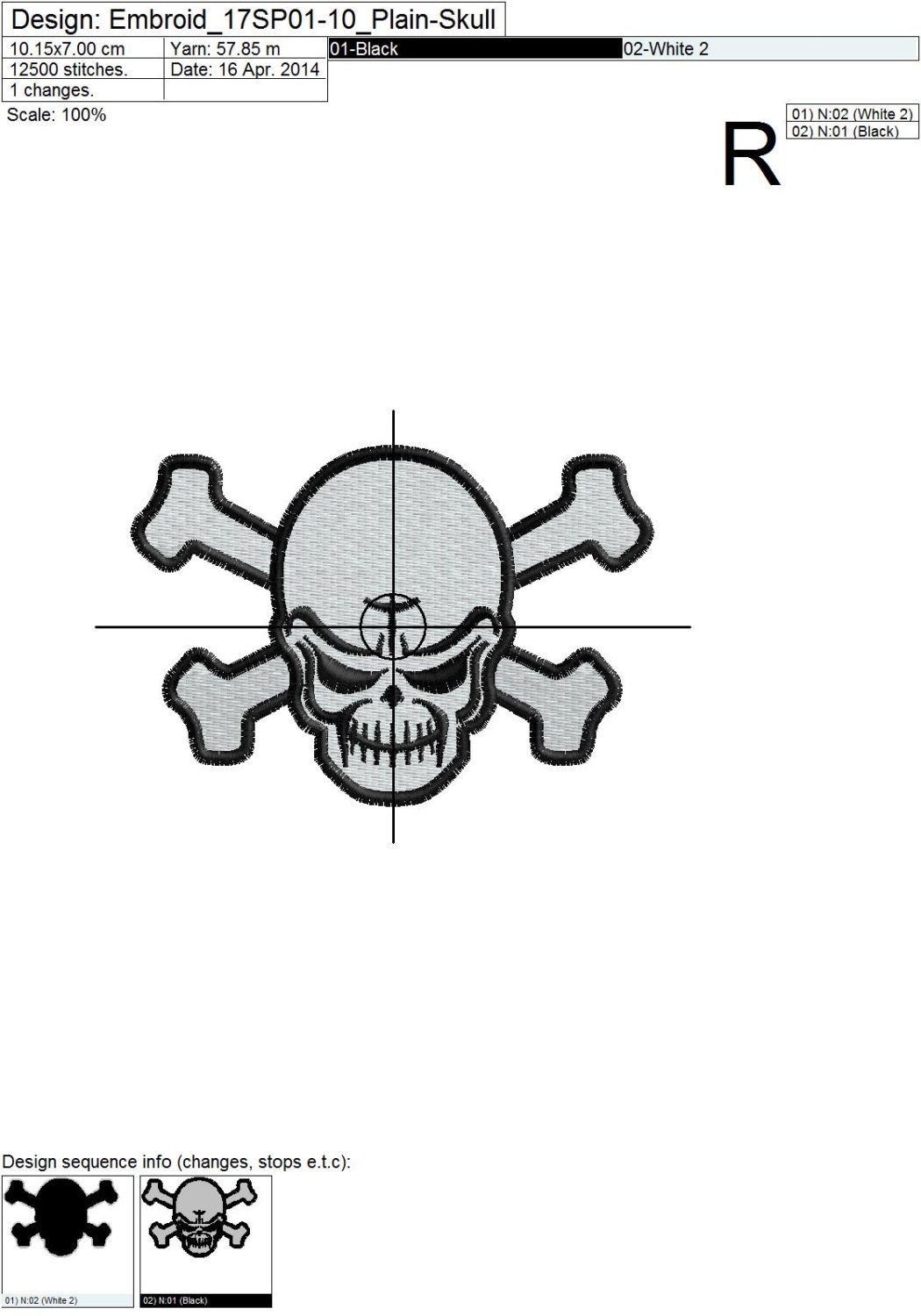 Plain Skull Embroidery Design