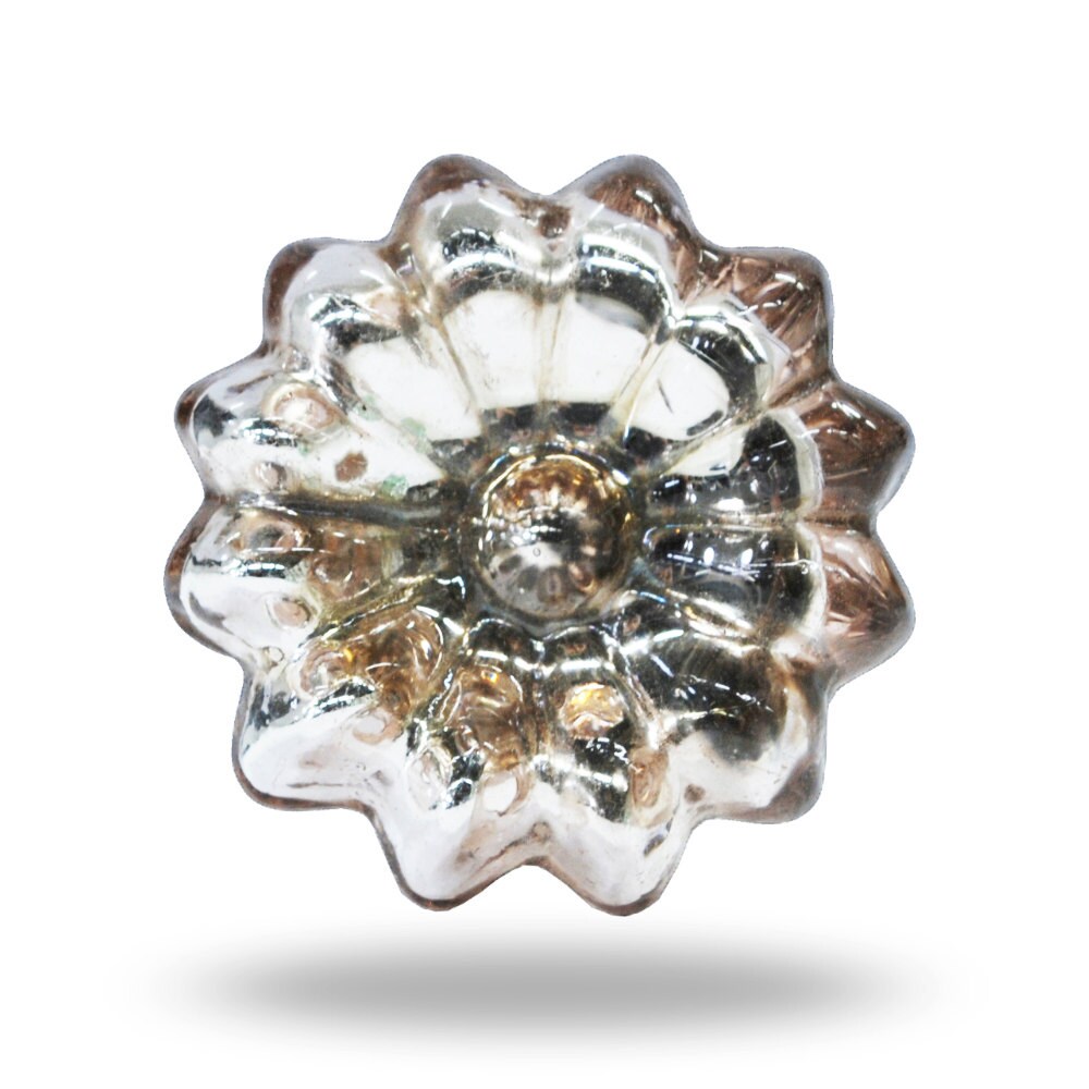 Flower Mirror Decorative Door Knob Silver Glass Floral Modern