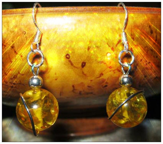 Handmade Silver Hook Earrings with Amber by IreneDesign2011