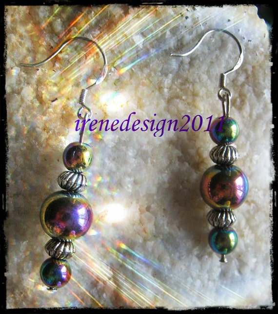 Handmade Silver Hook Earrings with Magnetite by IreneDesign2011