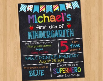 First Day of School Chalkboard Sign - First Day of School Printable Sign Photo Prop - Personalized Back to School Blue - ANY GRADE Any Age