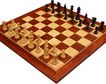 Solid hardwood Tiger Maple & Bloodwood chess boards have 2 1/2" squares and are 24" x 24" by 1". Handmade by Westwood Woodworking.