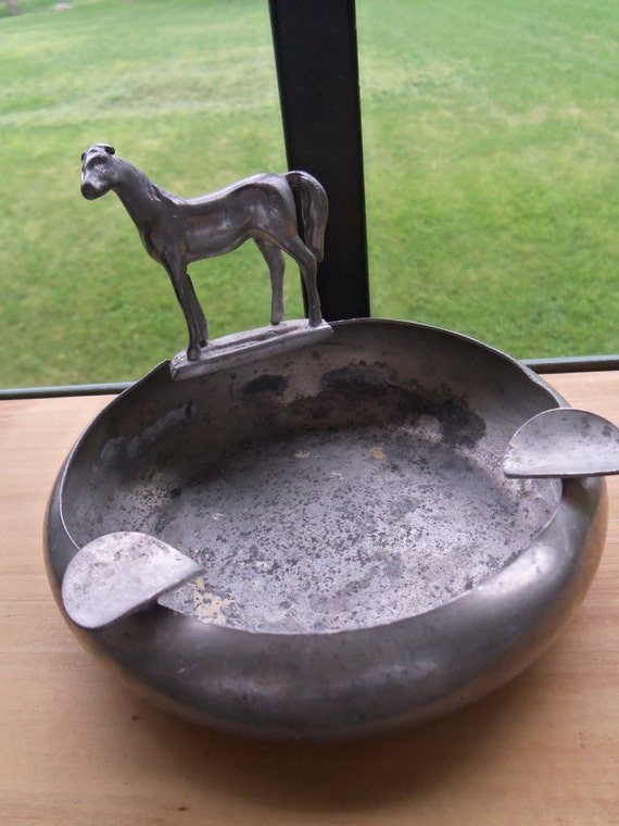 Vintage Pewter Horse Figure Ashtray