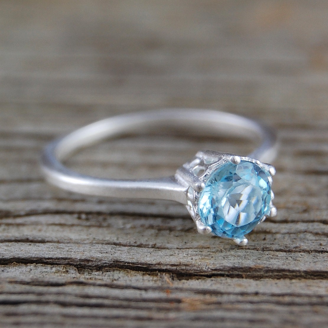 Silver Gemstone Ring Blue Topaz Ring Silver Aqua Ring