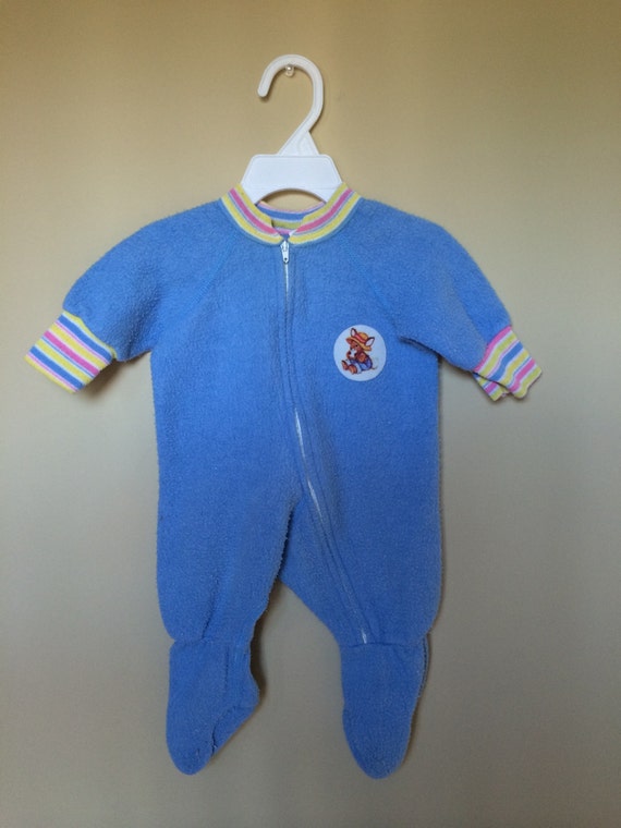 Vintage baby 9-12 month pajamas with feet / baby girl or unisex / mouse decal