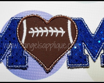 Heart Football MOM applique design 3 sizes INSTANT DOWNLOAD