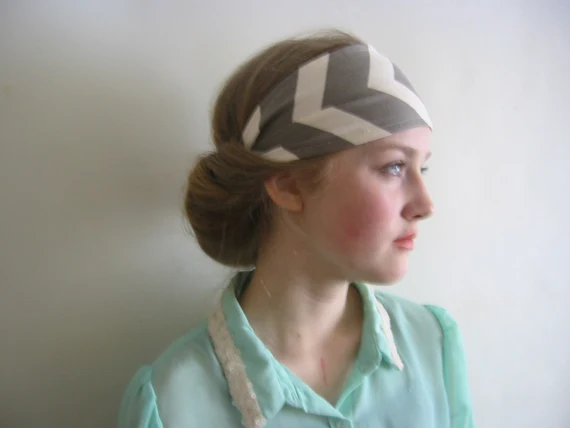 Boho Headband in Sand/Taupe Chevron Stripe- Teen Accessory, Hair Band, Bohemian, Wedding, Yoga Headband, Hippie