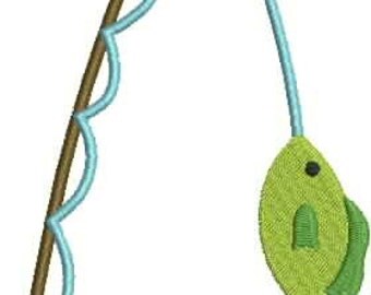 FISHING ROD and FISH Embroidery Design - Instant Download Digital File - Machine Embroidery