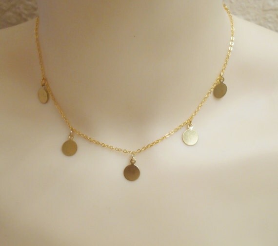 5 Coin Necklace 14 K Gold Filled Chain Sterling by AzramDesigns