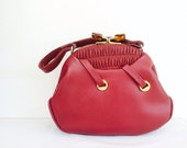 Vintage Ladies Purse Handbag, Unique OOAK Leather, Evening Weekend Art Deco Handle Bag , Red Purse