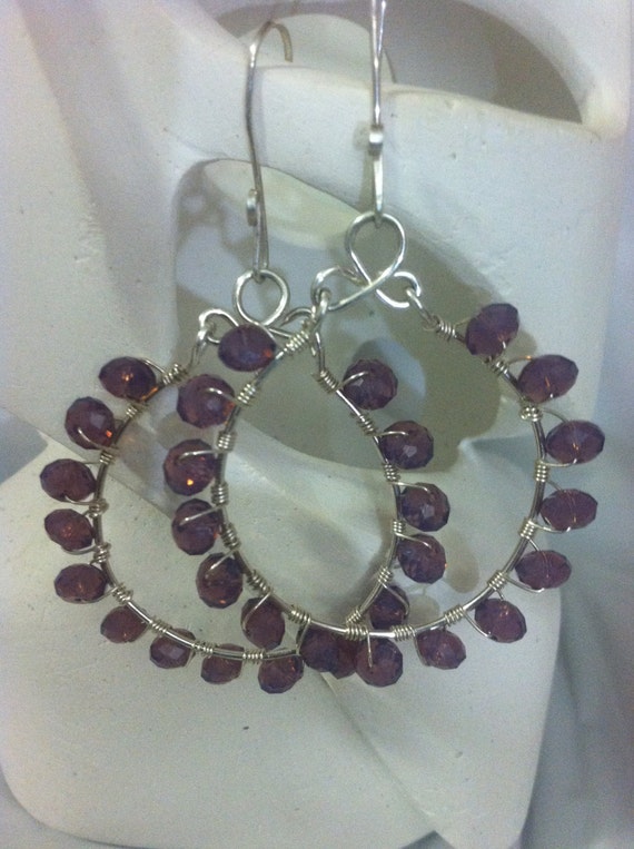 Cloudy Purple Swarovski Crystal Hoop Earrings By Fortheribbons 6647