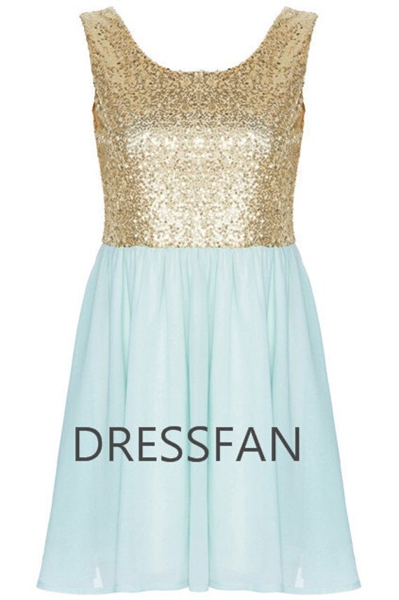 Items similar to Bridesmaid  dress  gold sequins icy  blue  