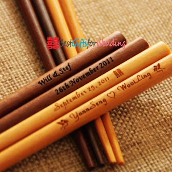 Free Shipping  - Wedding Favor - Personalized Engraved Fine Wood Chopsticks (Light Brown)