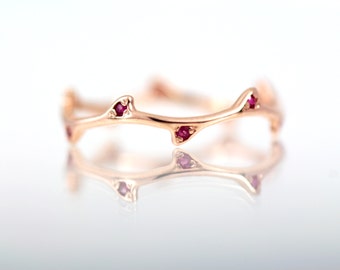 Ruby Ring Rose Gold Ring / Rose Gold Tree Ring Ruby/ 14k Solid Gold Ring Ruby/ Genuine Natural Ruby Branch Ring for Women / July Birthstone