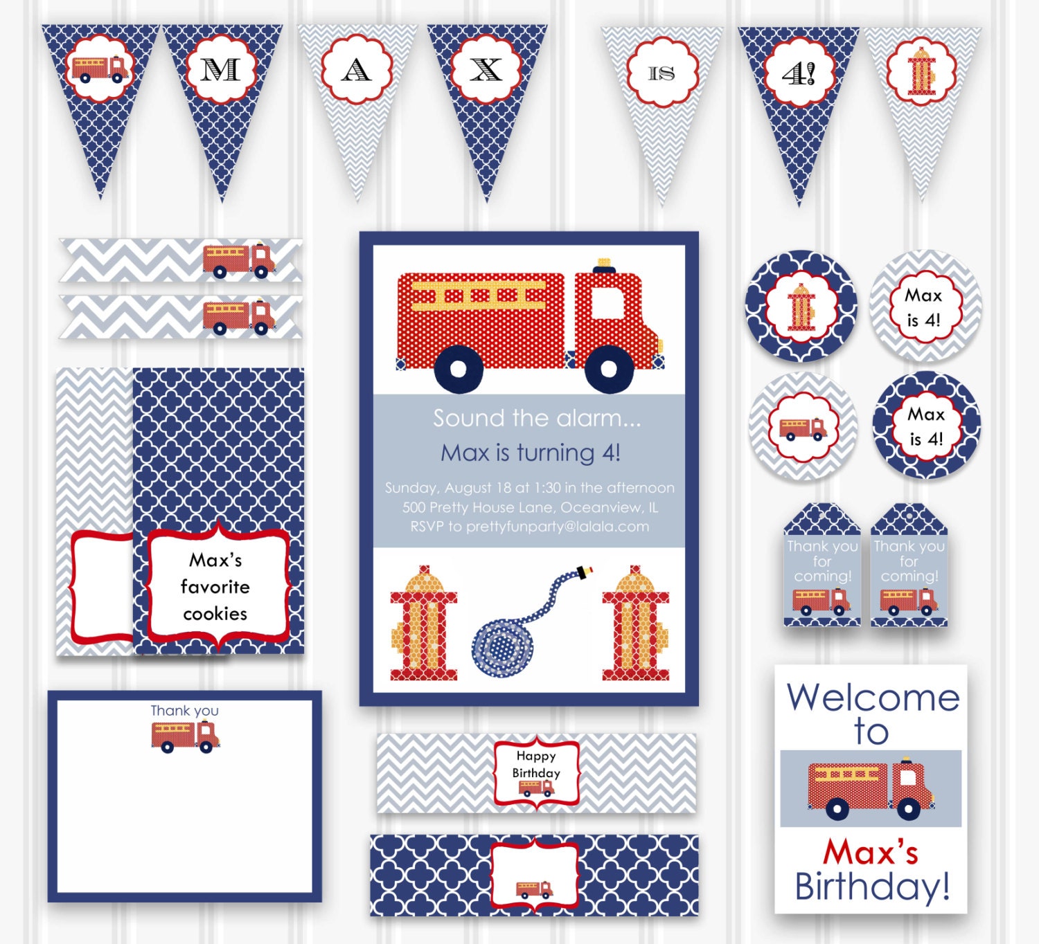 Custom Fire Truck Birthday Printable Fire Truck Party