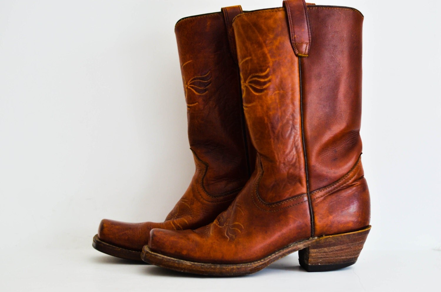 Vintage Mens Cognac Cowboy Boots Size 9 by MonikaJayVintage
