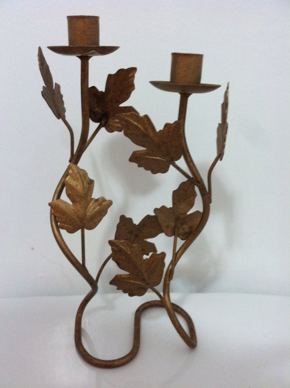 Items similar to Leaf Metal Double Candle Holder on Etsy