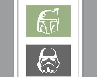 Star Wars Nursery Character Silhouettes for Nursery/Boys Nursery/Darth Vader/Yoda/Stormtrooper/Boba Fett - Set of 4 - 5x7s